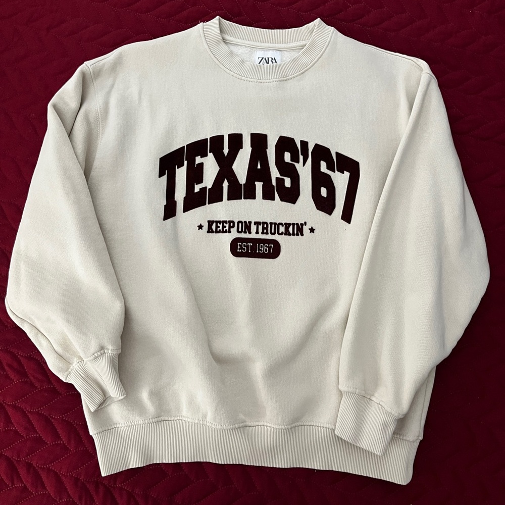 Zara kid’s Cream Texas '67 Crewneck Sweater